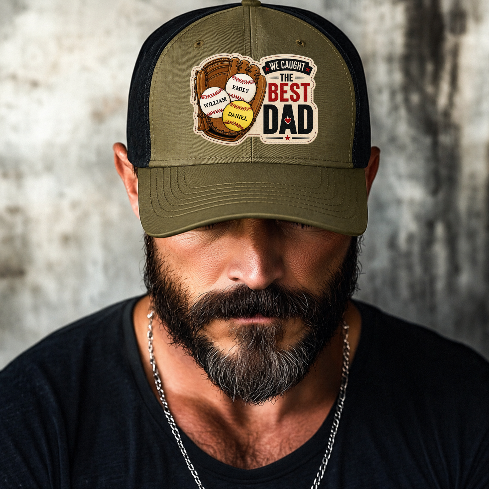 We Caught The Best Dad - Baseball, Softball Dad With Kids' Names - Personalized Cap