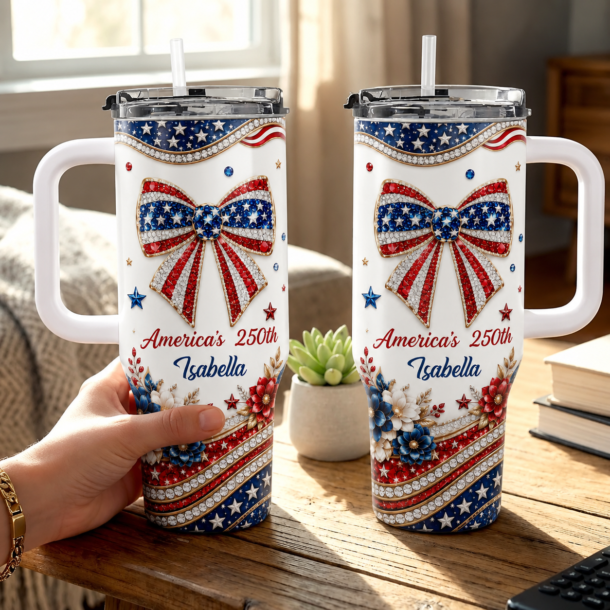 America'S 250th, Personalized 40oz Tumbler, Gift For Patriotic Women