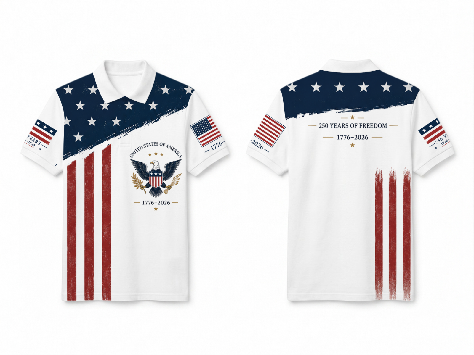 250 Years Of American Patriotic Golf Polo Shirt, Usa Flag 250th Anniversary Aop Polo Shirt