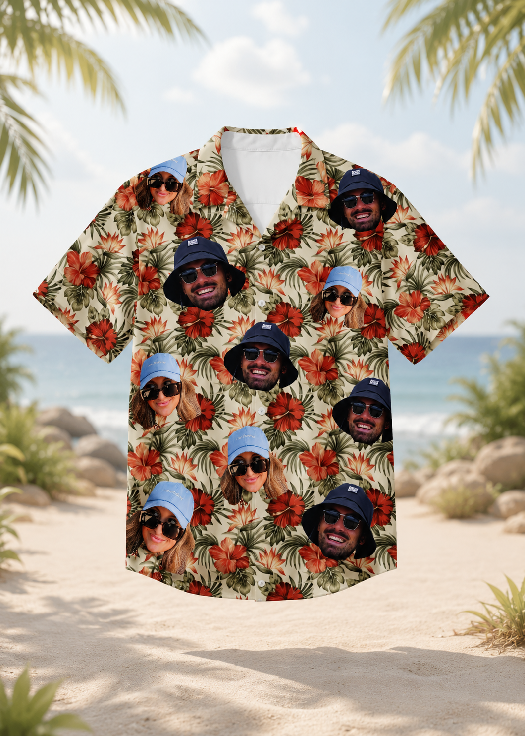 Custom Face Hawaiian Shirt Personalized Photo Tropical Floral Vacation Shirt