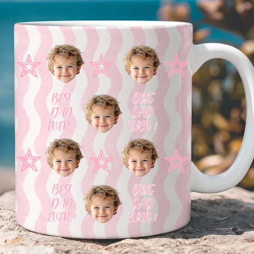 Personalized Baby Face Mug For Dad Grandpa, Custom Photo Coffee Cup, Father’S Day Gift, White Accent Mug