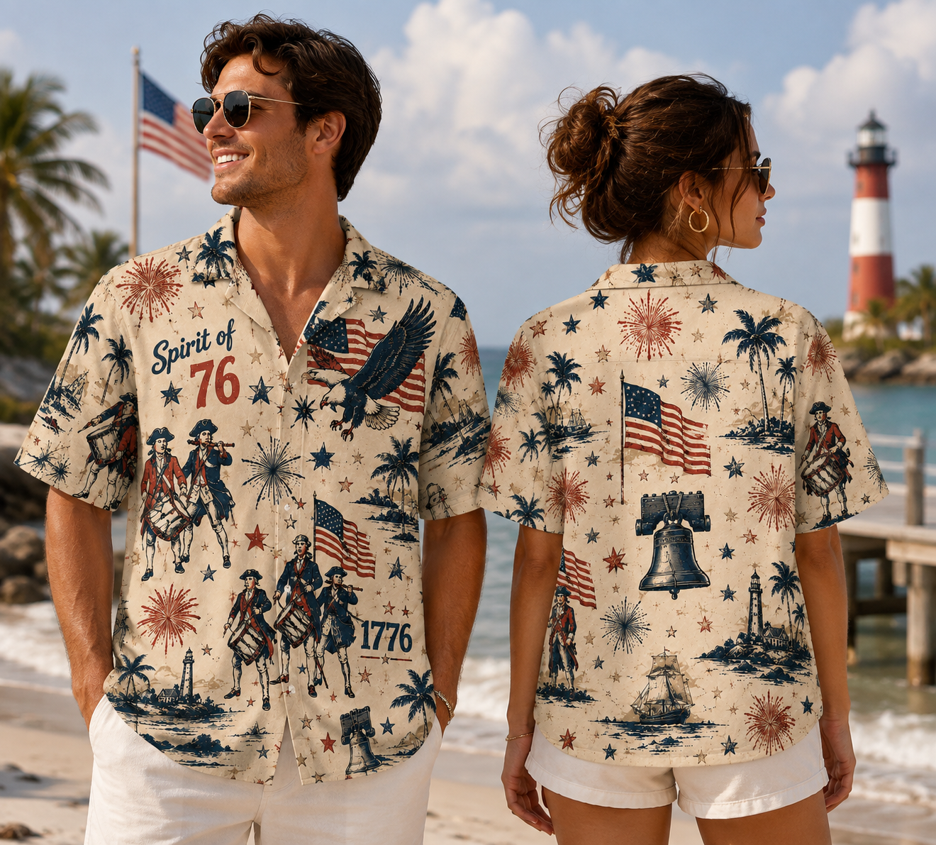 250 Years Of America Hawaiian Shirt, Spirit Of 76 Patriotic 4th Of July 1776-2026 Aop Hawaii Shirt