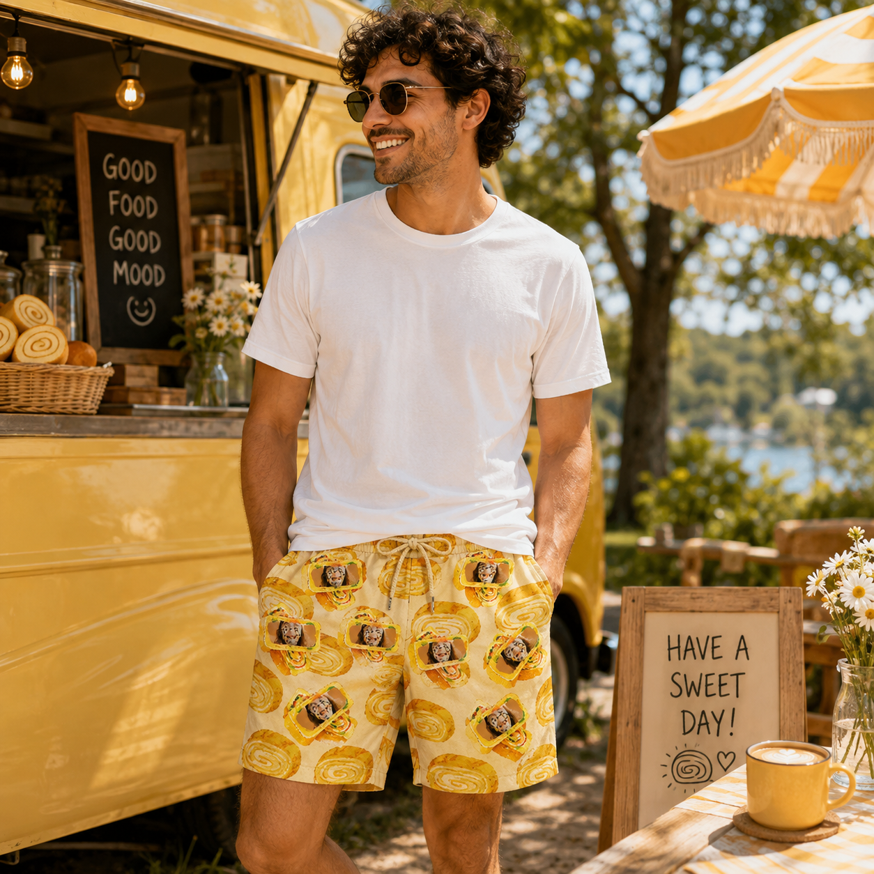 Personalized "Swiss Roll Yellow" Swim Shorts