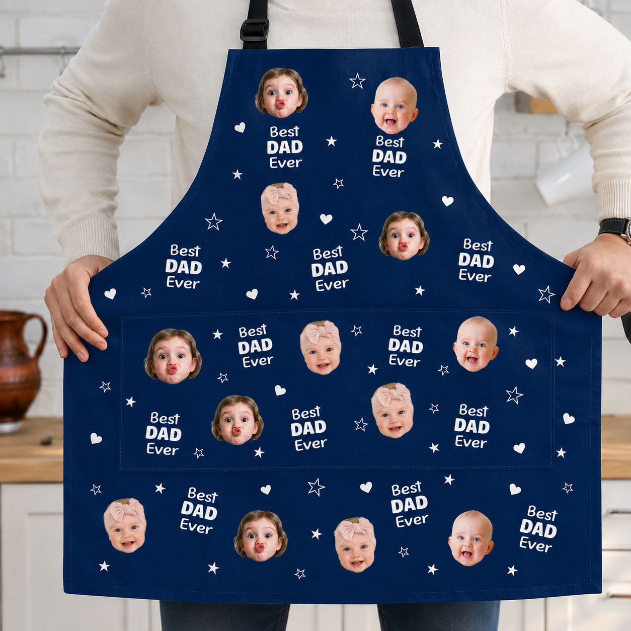 Custom Photo Apron With Pocket - Personalized Father'S Day Birthday Gifts For Dad, Grandpa - Loved By Many Hearts