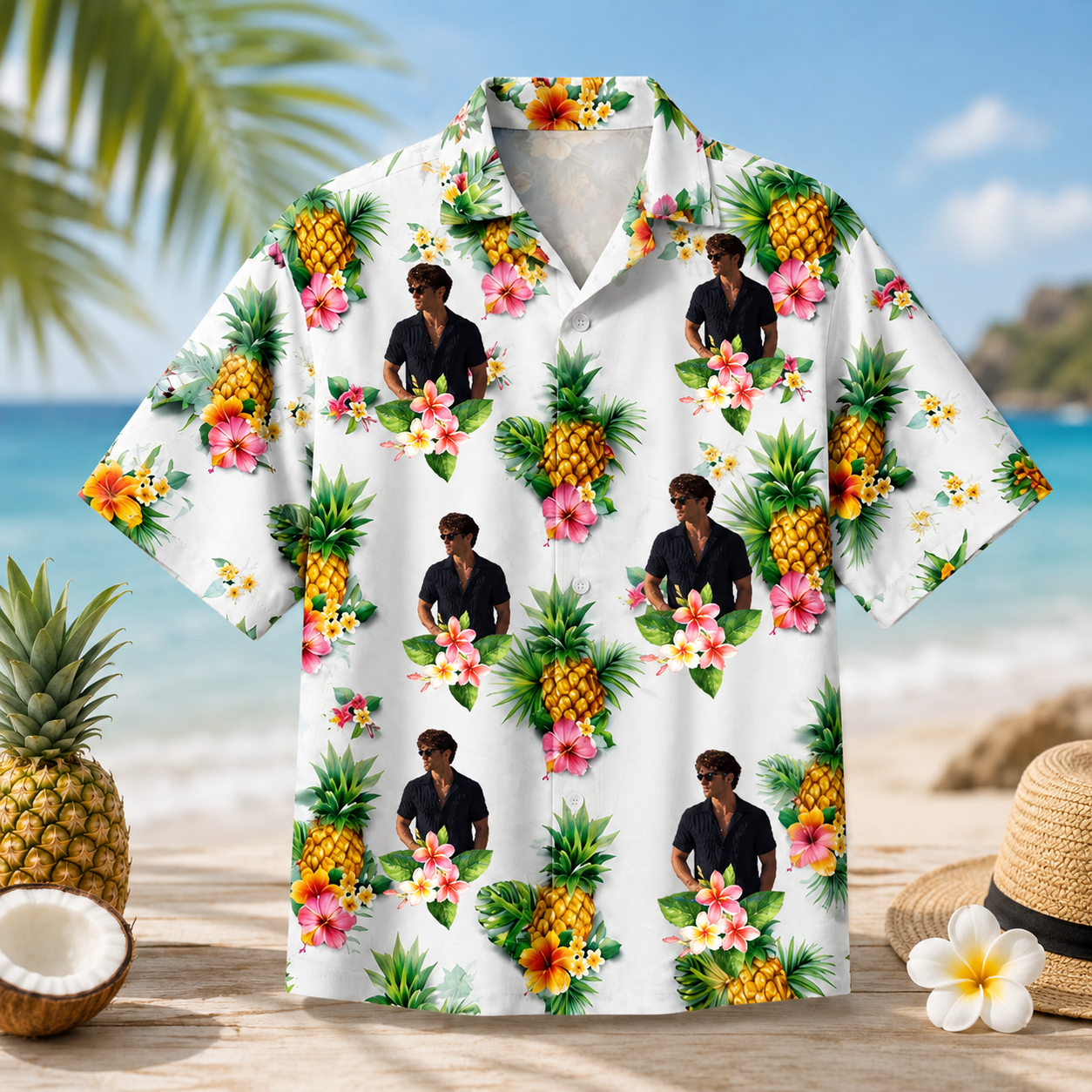 Pineapple Hibiscus Tropical Shirt - Custom Photo Hawaiian Shirt, Personalized Portrait Aloha Shirt