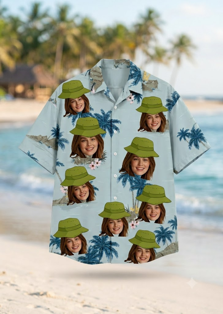 Personalized Custom Face Hawaiian Shirt Tropical Palm Tree Beach Vacation Gift