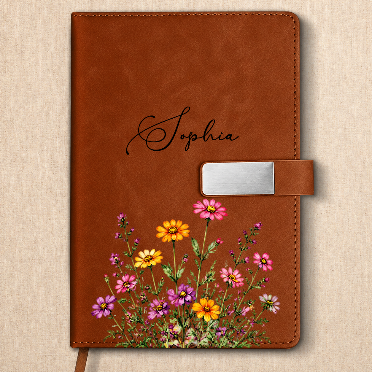 Birth Month Flowers In Bloom - Personalized Leather Notebook