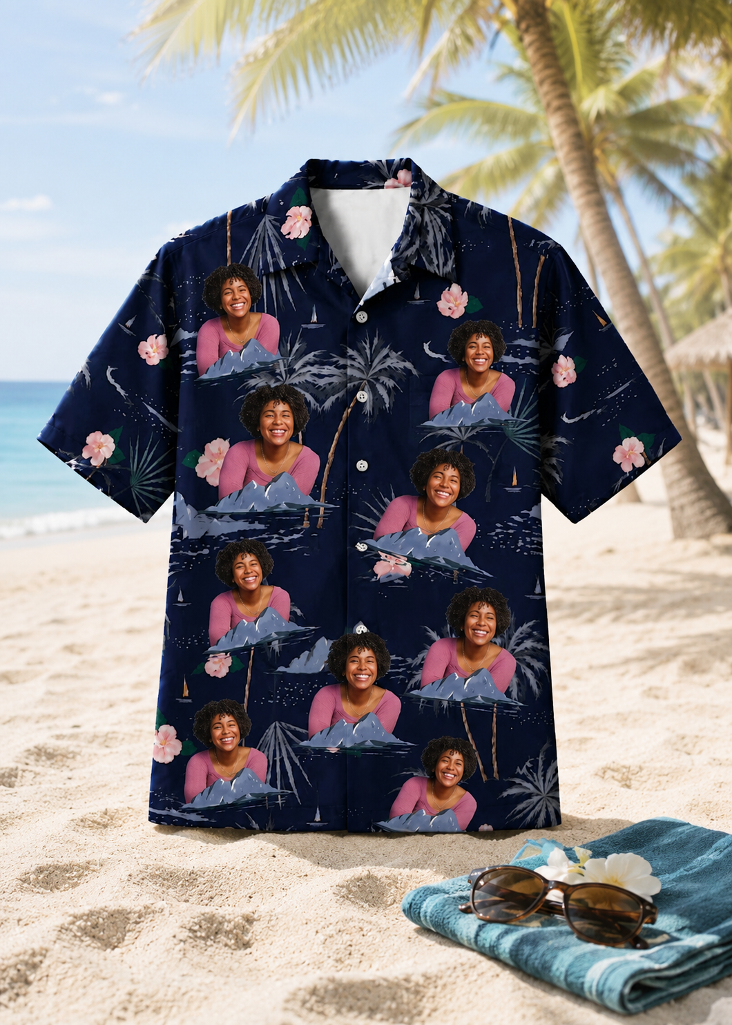 Personalized Custom Face Hawaiian Shirt Tropical Ocean Sunset Vacation Gift