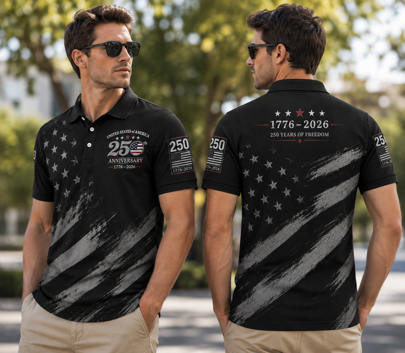 Usa 250th Anniversary Patriotic Golf Polo Shirt, America 250 Years Of Freedom Aop Polo Shirt, S