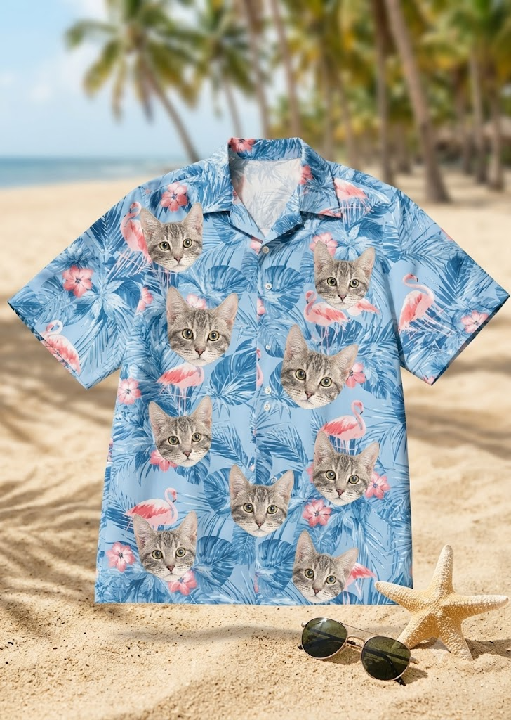 Personalized Custom Pet Face Hawaiian Shirt Flamingo Tropical Beach Vacation Gift
