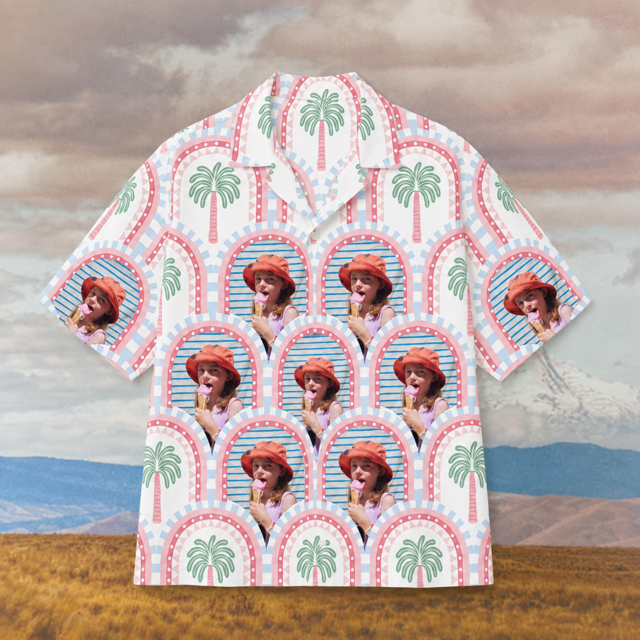 Custom Photo Hawaiian Shirt, Personalized Family Vacation Aloha Shirt, Matching Friends Palm Tree Shirt, Retro Beach Group Outfit, 2 Color Choices