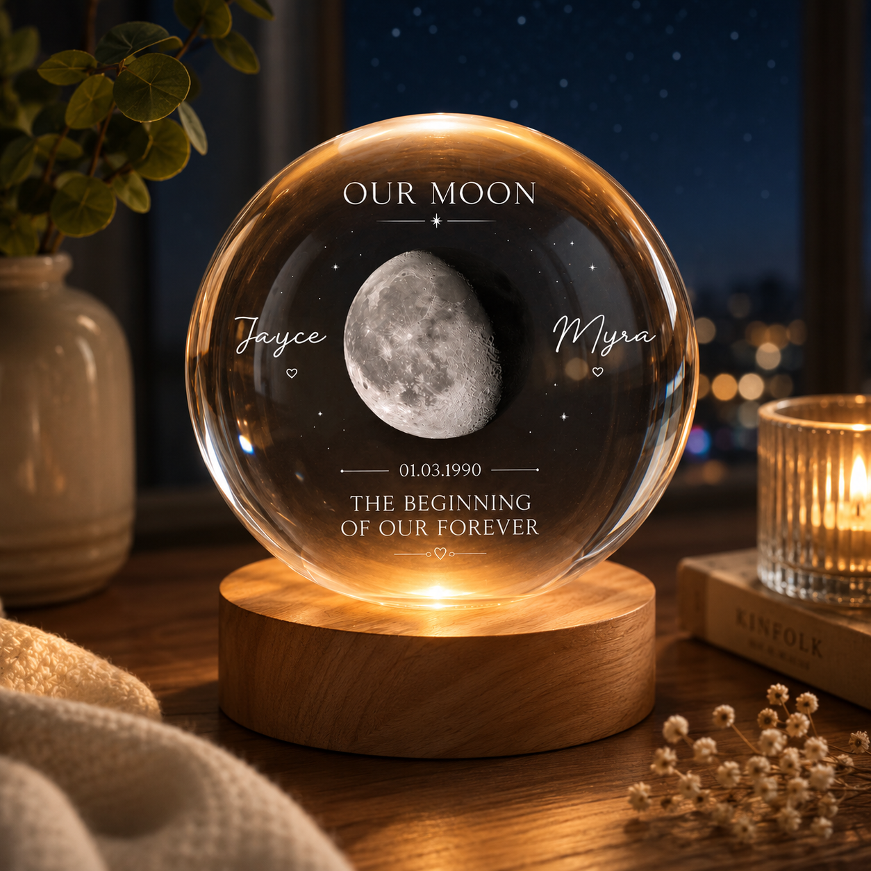 Our Moon The Beginning Of Our Forever, Crystal Globe Lamp, Couple Gift