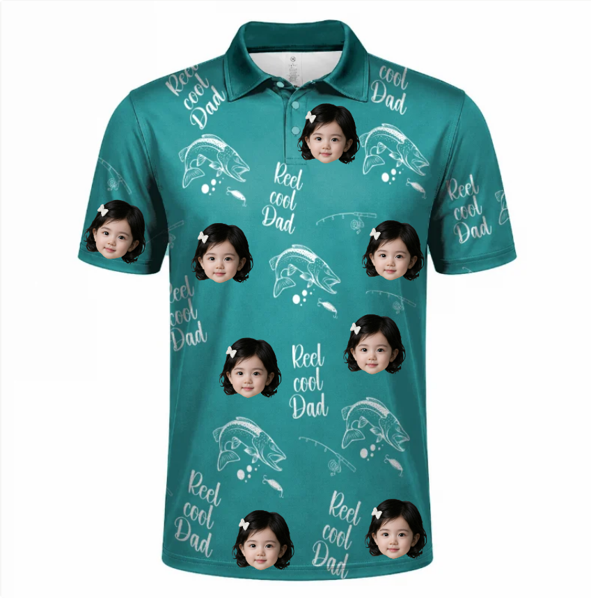 Reel Cool Dad - Personalized Photo Polo Shirt