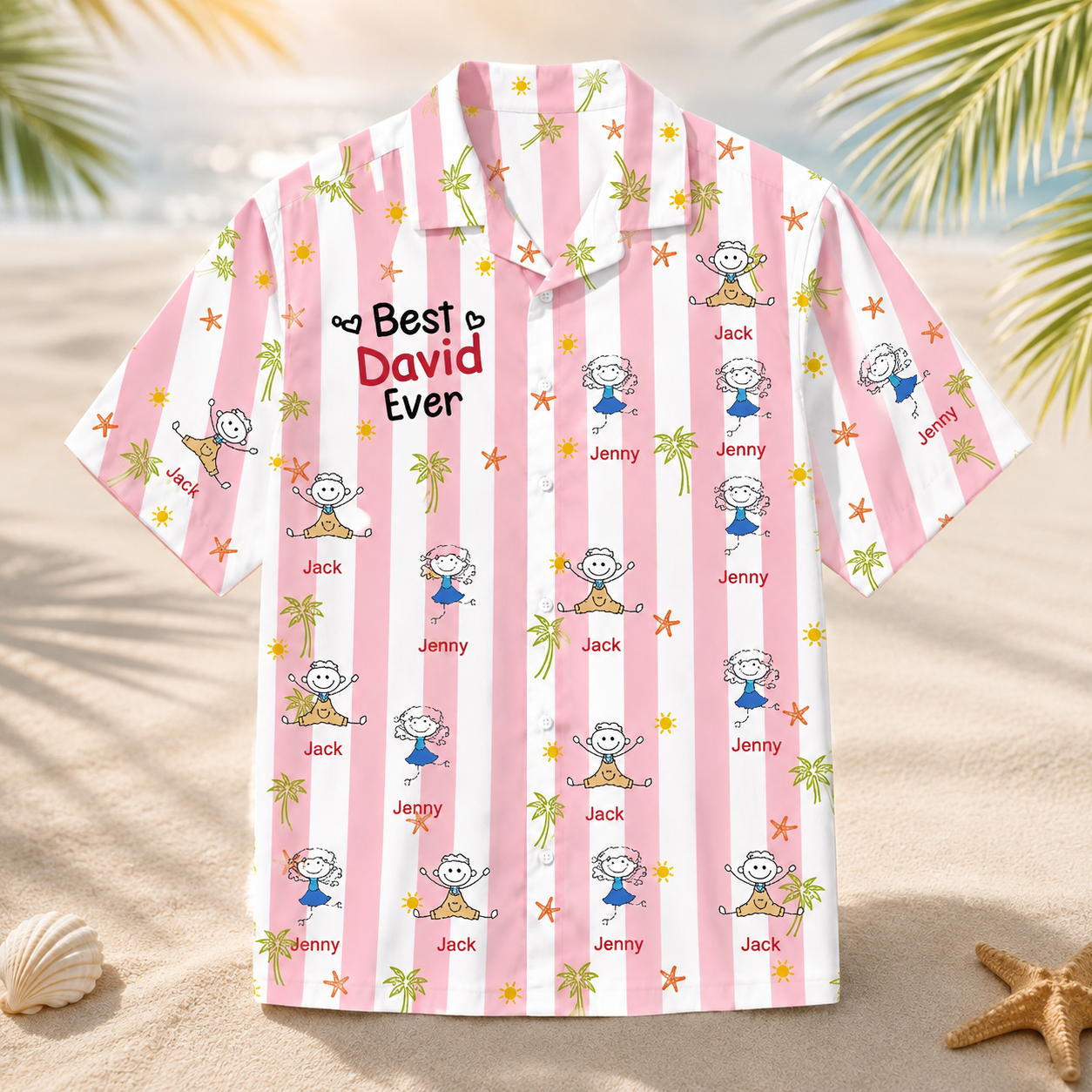 Custom Dad Hawaiian Shirt, Personalized Name Shirt, Choose Your Kids Characters, Matching Family Vacation Gift