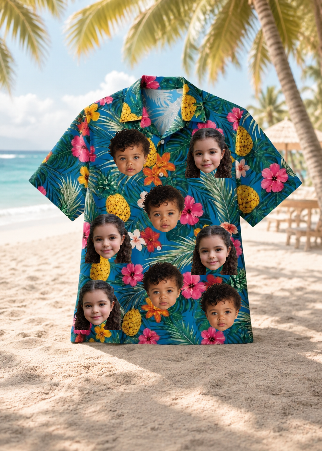 Personalized Custom Face Hawaiian Shirt Tropical Pineapple Floral Family Vacation Gift