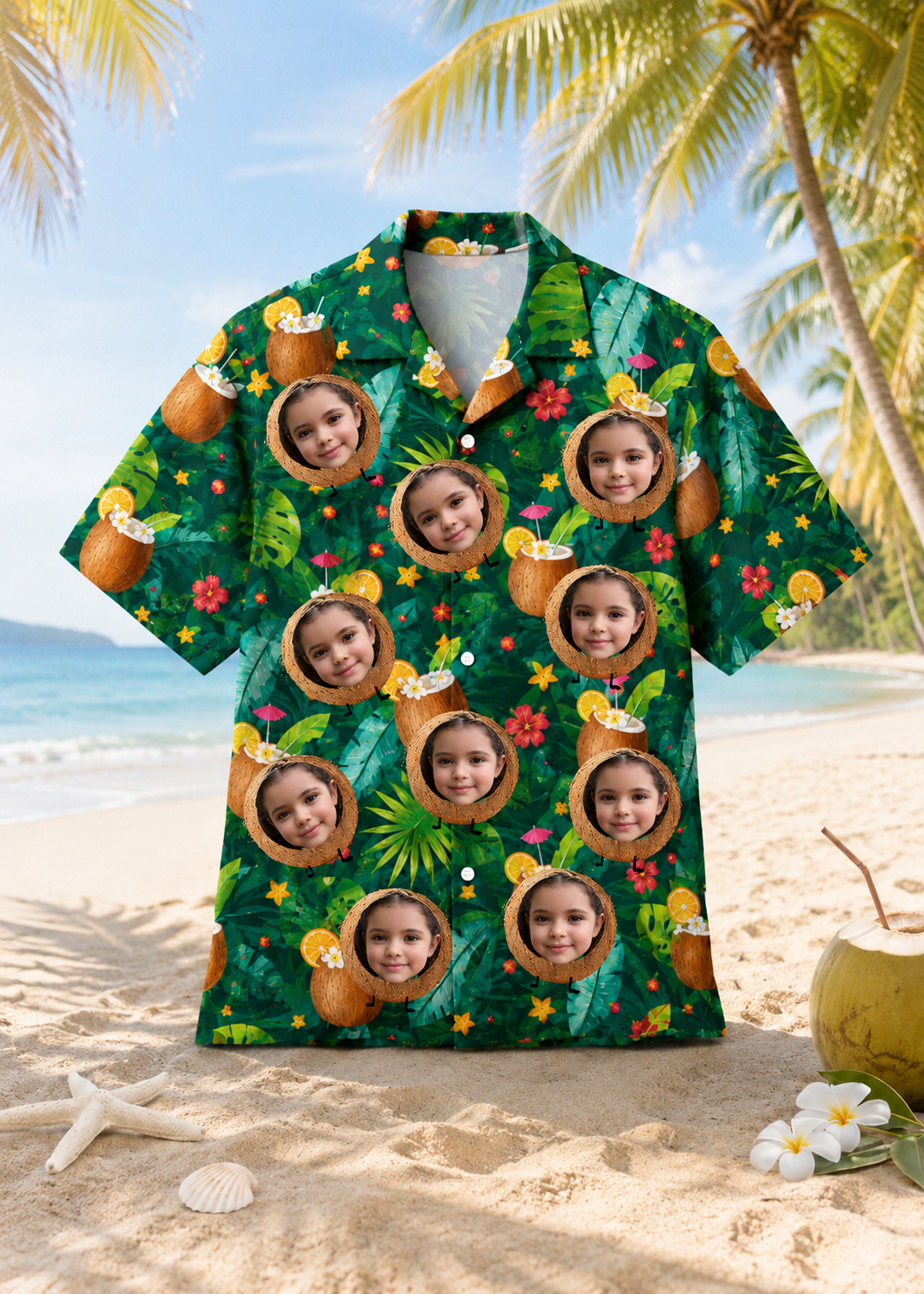 Personalized Custom Face Hawaiian Shirt Coconut Tropical Beach Vacation Gift