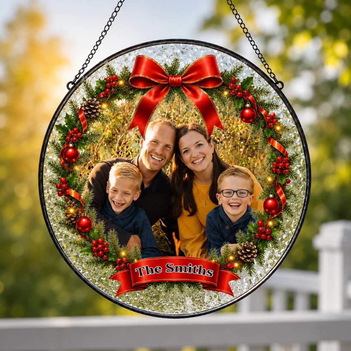 Custom Ornament With Picture, Personalized Family Christmas Ornament, Personalized Family Photo Stained Glass Suncatcher