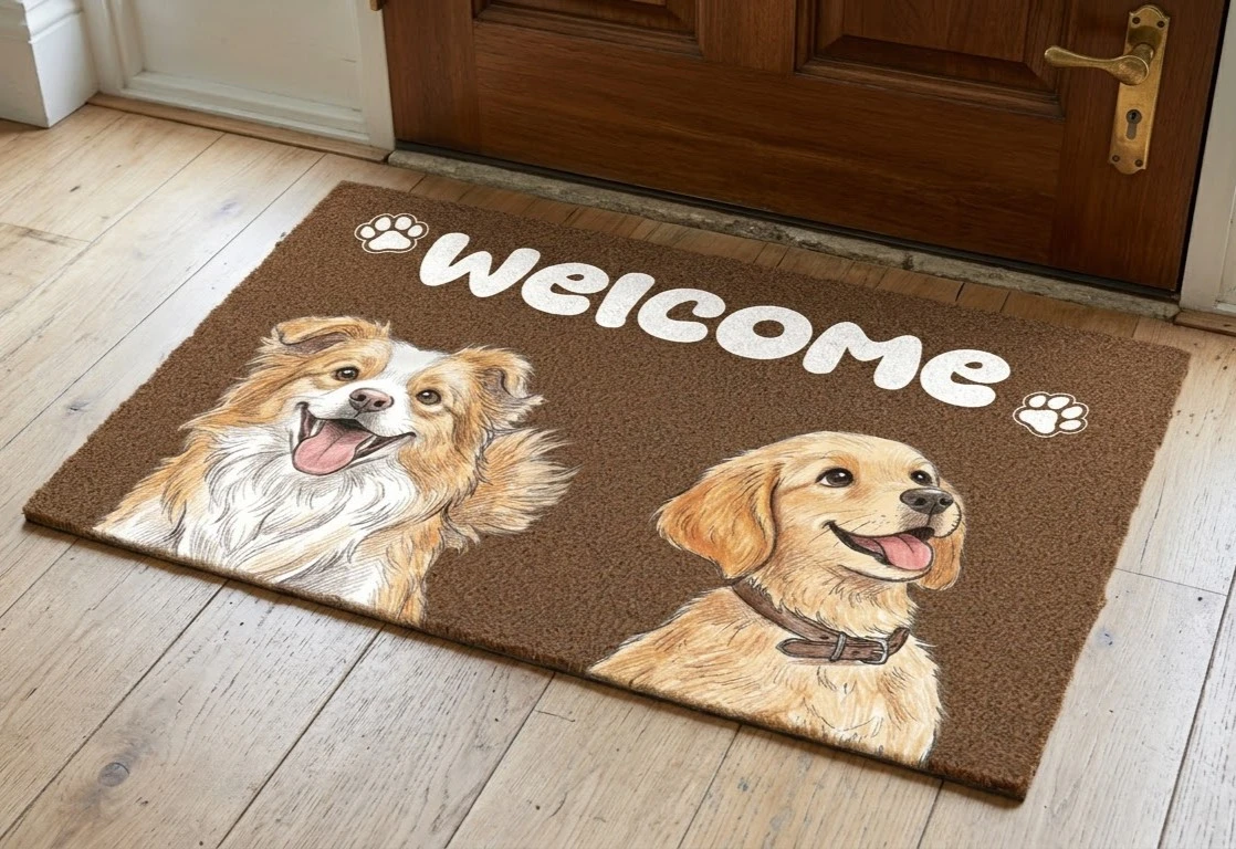 Custom Photo Colored Pencil Sketch Dog Cat Pet Welcome - Personalized Doormat