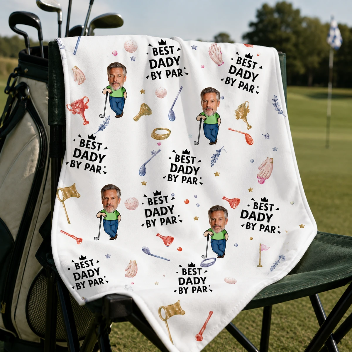 Custom Photo Best Dad By Par Funny Kid - Personalized Golf Towel