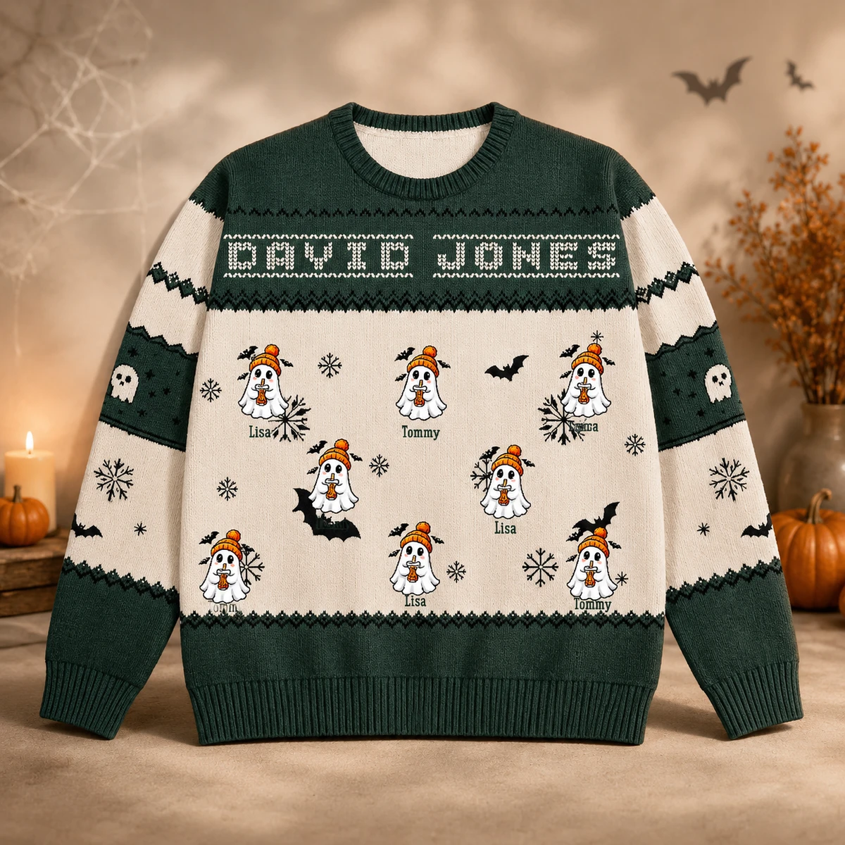 Personalized Custom Character Halloween Ugly Sweatshirt Custom Name Ghost Gift