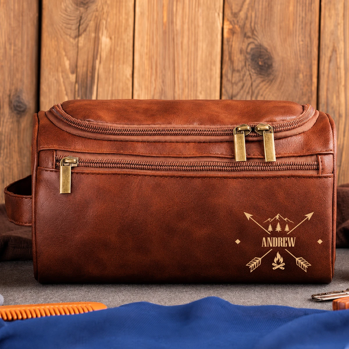 Vintage Monogram - Personalized Leather Toiletry Bag