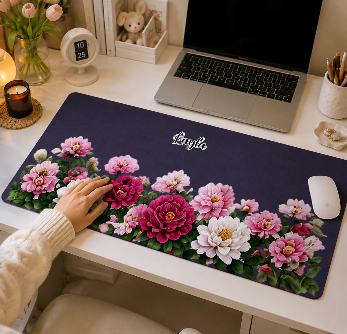 Custom Birth Flower & Name For Her, Coworkers, Friends, Teacher - Personalized Desk Mat