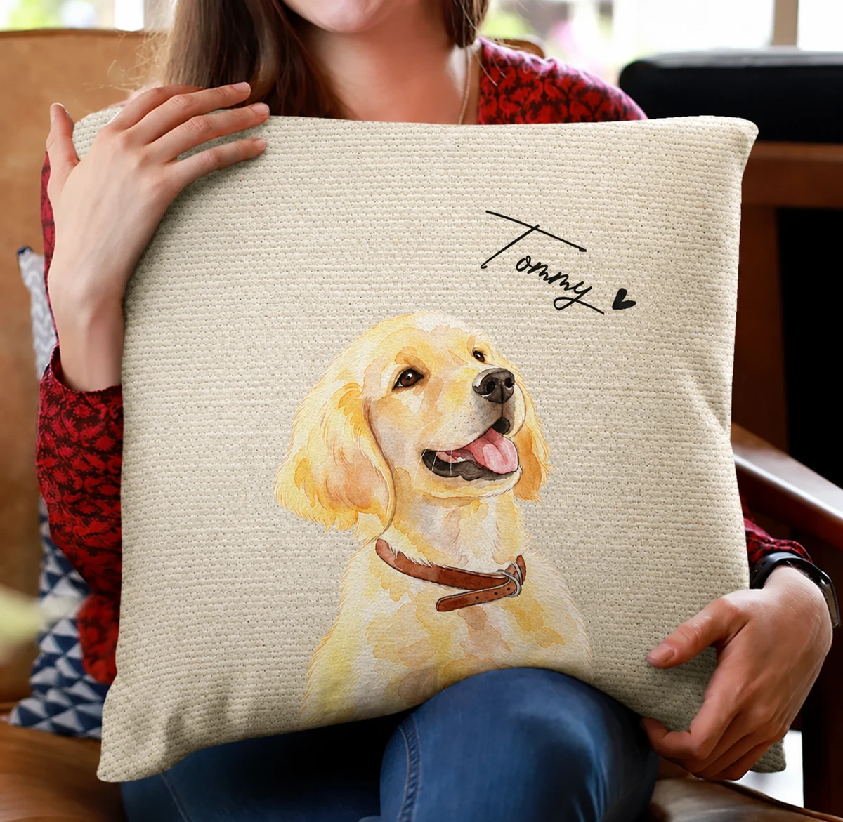 Custom Photo Realistic Watercolor Art Cat Dog Pet - Personalized Pillow