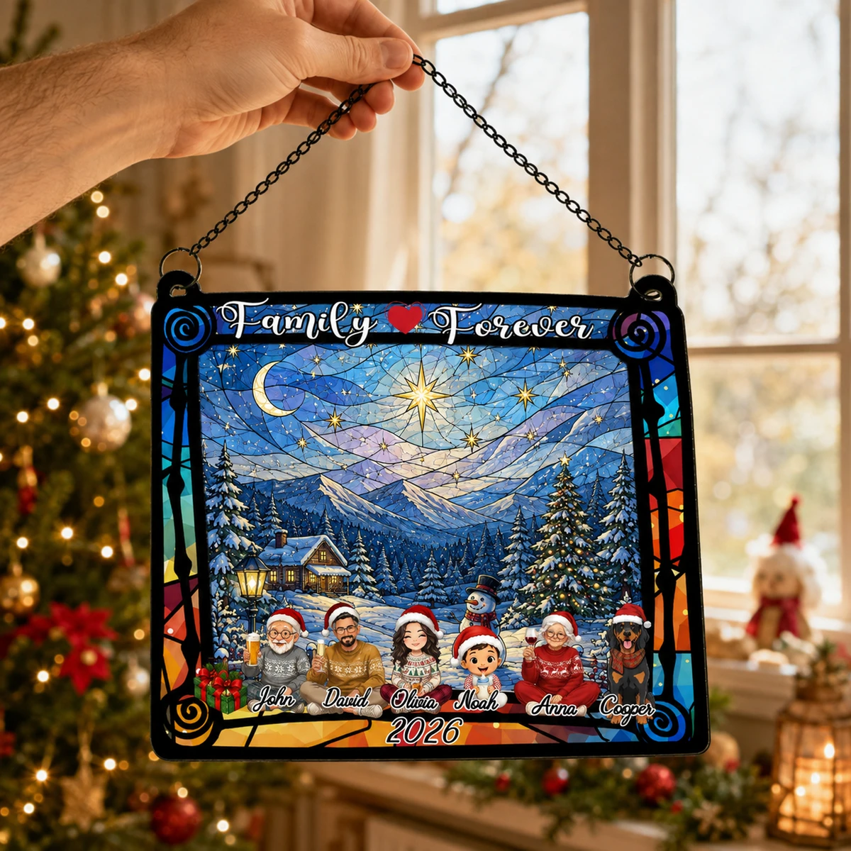 Family Forever Winter Stained Glass Suncatcher