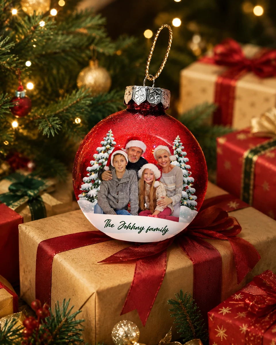 Custom Photo Christmas Together Family - Personalized Ball Ornament