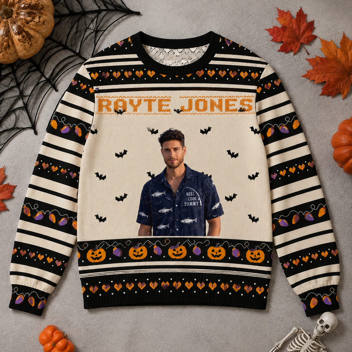 Personalized Ghost Bat Ugly Halloween Sweater - Custom Halloween Sweatshirt With Portrait And Name