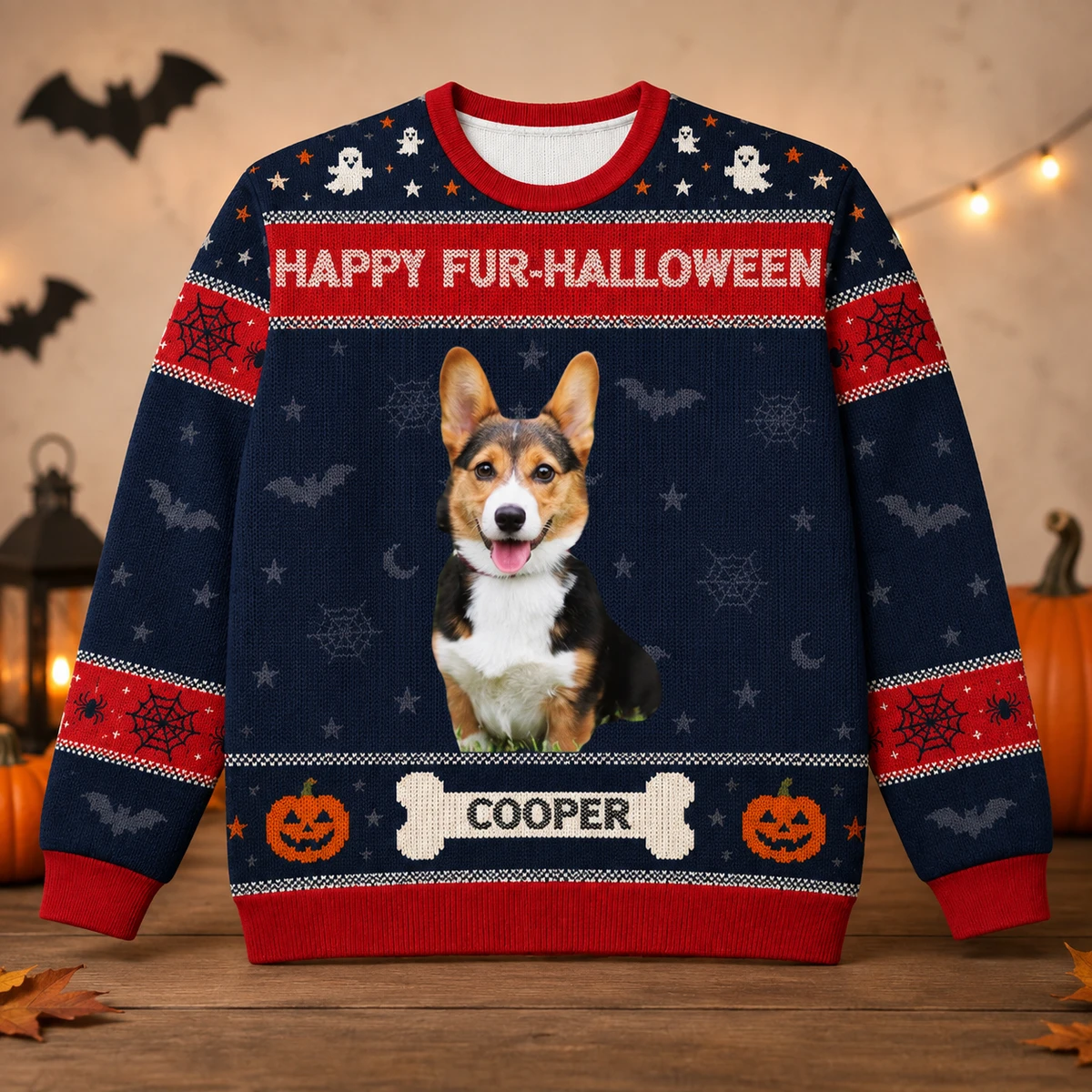 Personalized Halloween Pet Sweater With Custom Portrait And Name