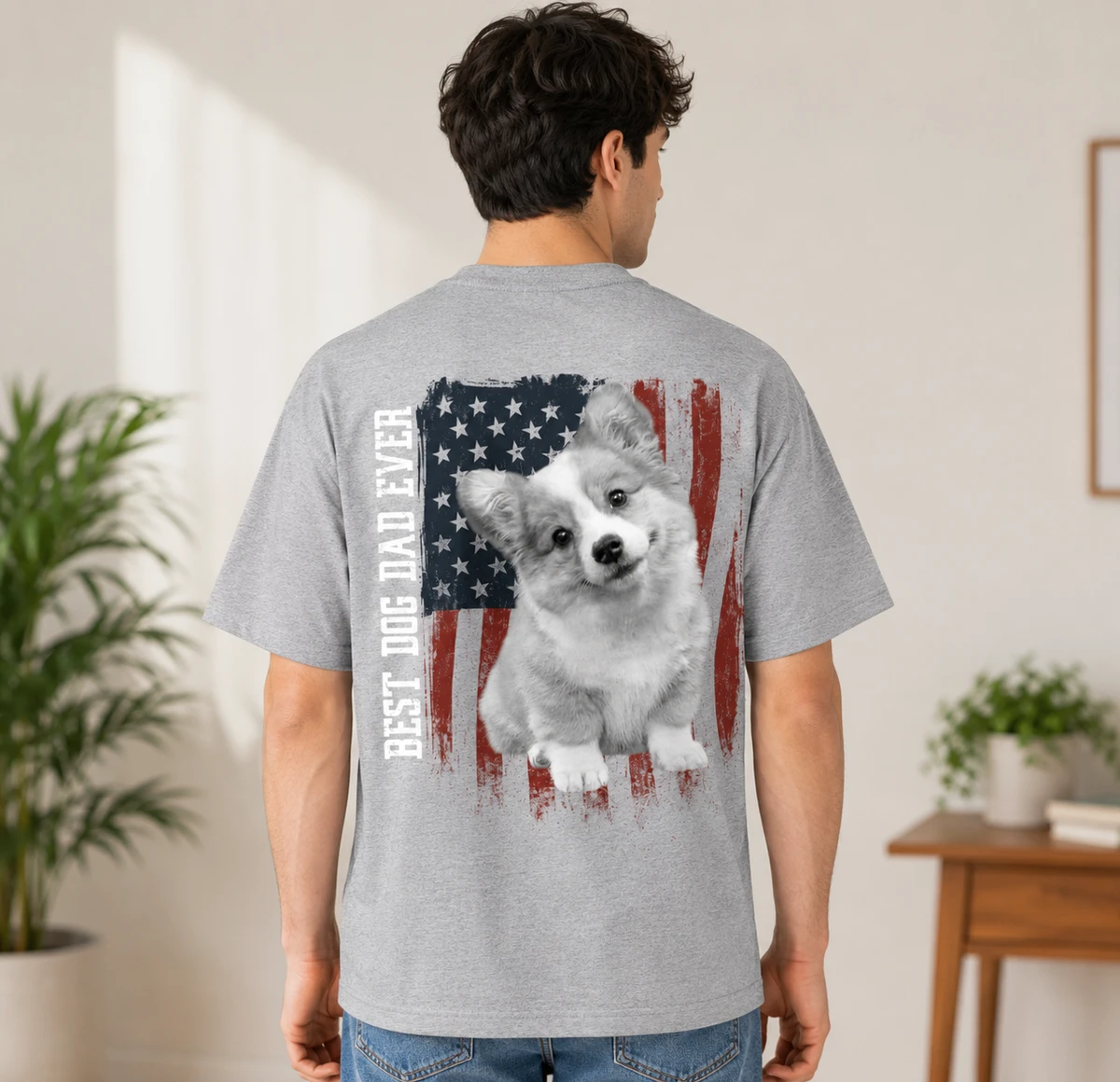 Best Dog Dad Ever Upload Photo Dog Shirt, Us Flag Shirt Only Back