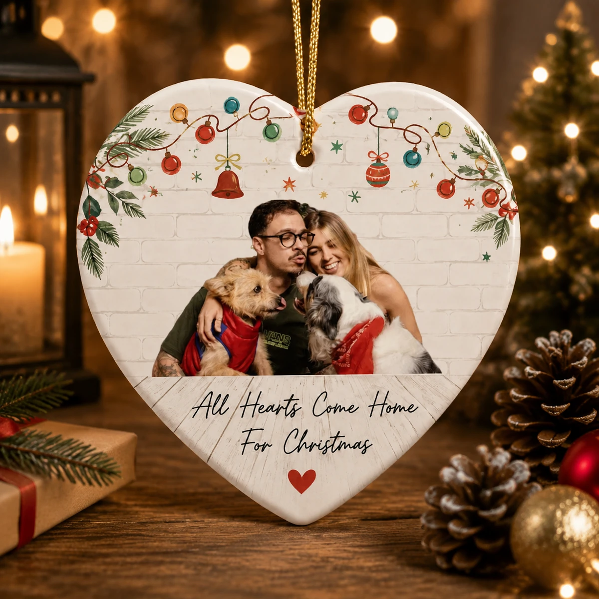 Personalized Ceramic Christmas Ornament Heart Shape Custom Photo Family Pet Christmas Home Quote Gift