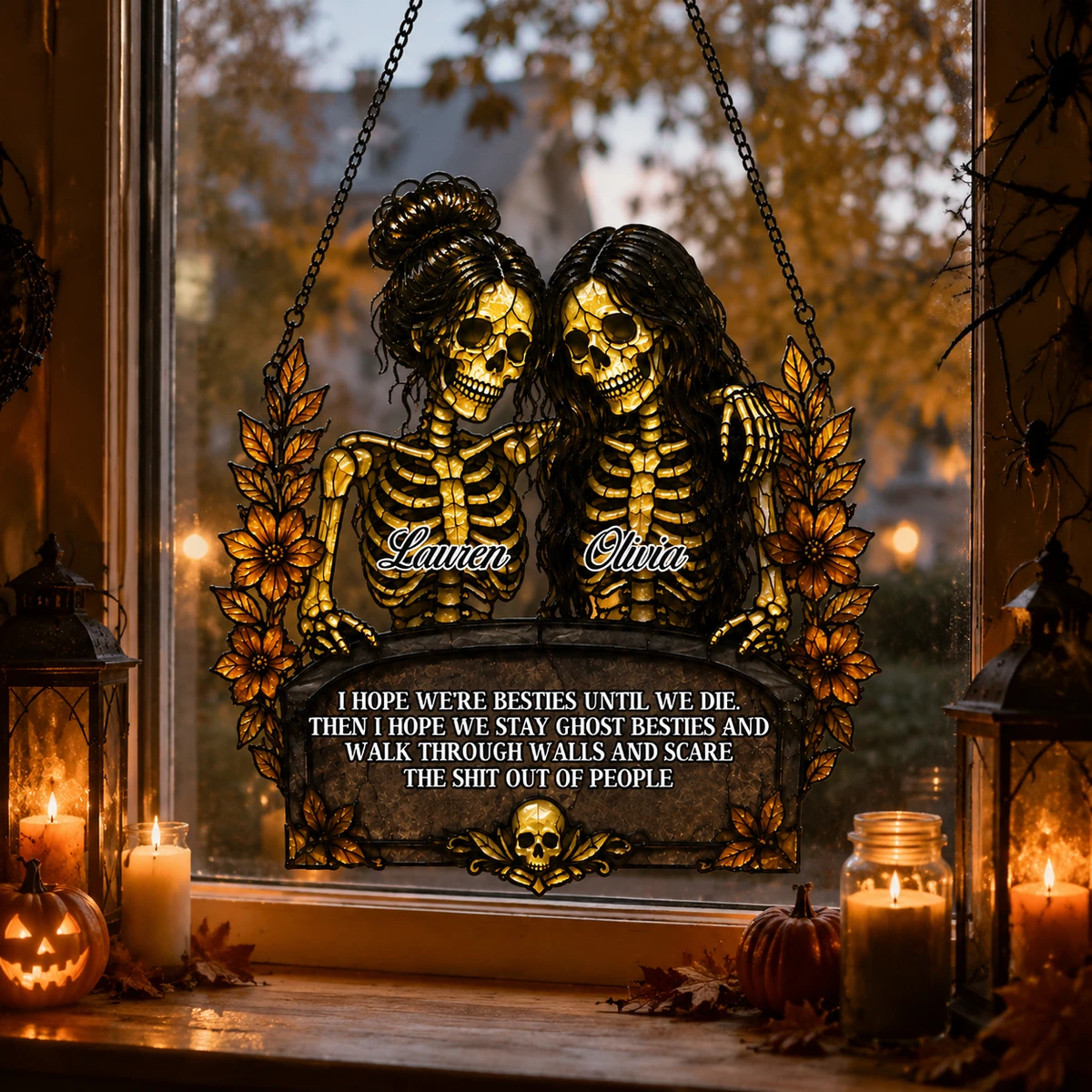 Personalized Skeleton Besties Suncatcher – Ghost Besties Forever