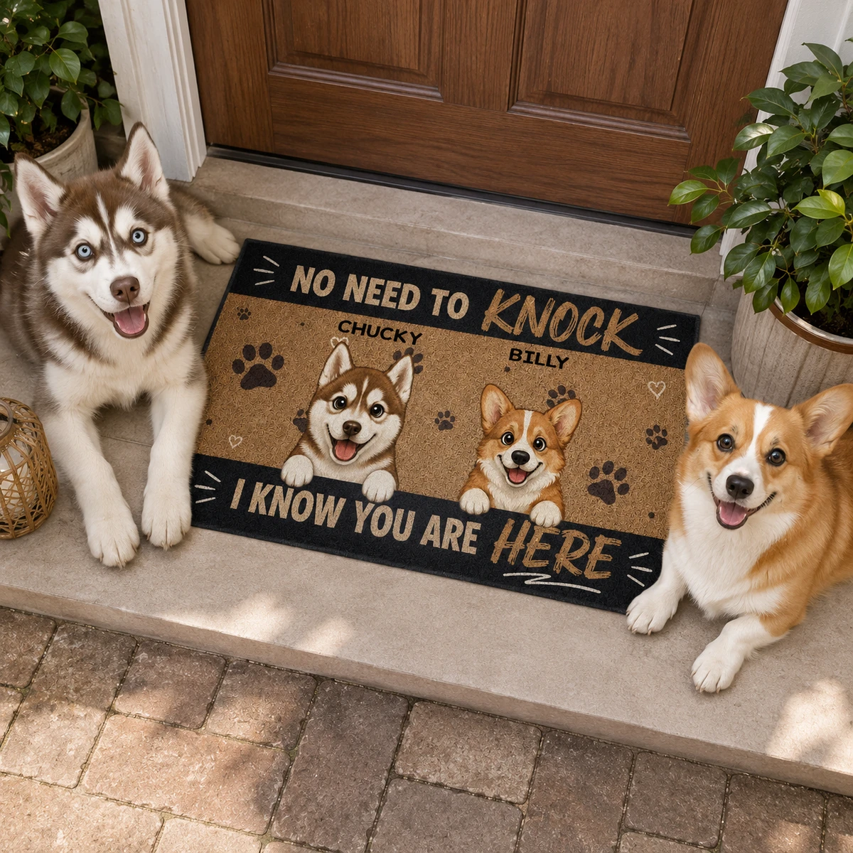 No Need To Knock We Know You Are Here - Dog New Version - Personalized Doormat