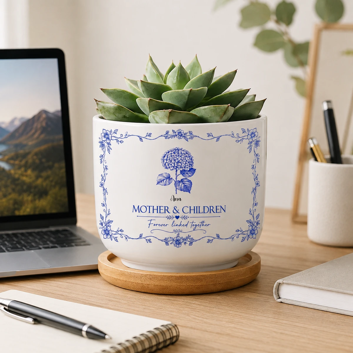 Mother & Daughters Forever Linked Together Birth Flower - Personalized Ceramic Plant Pot