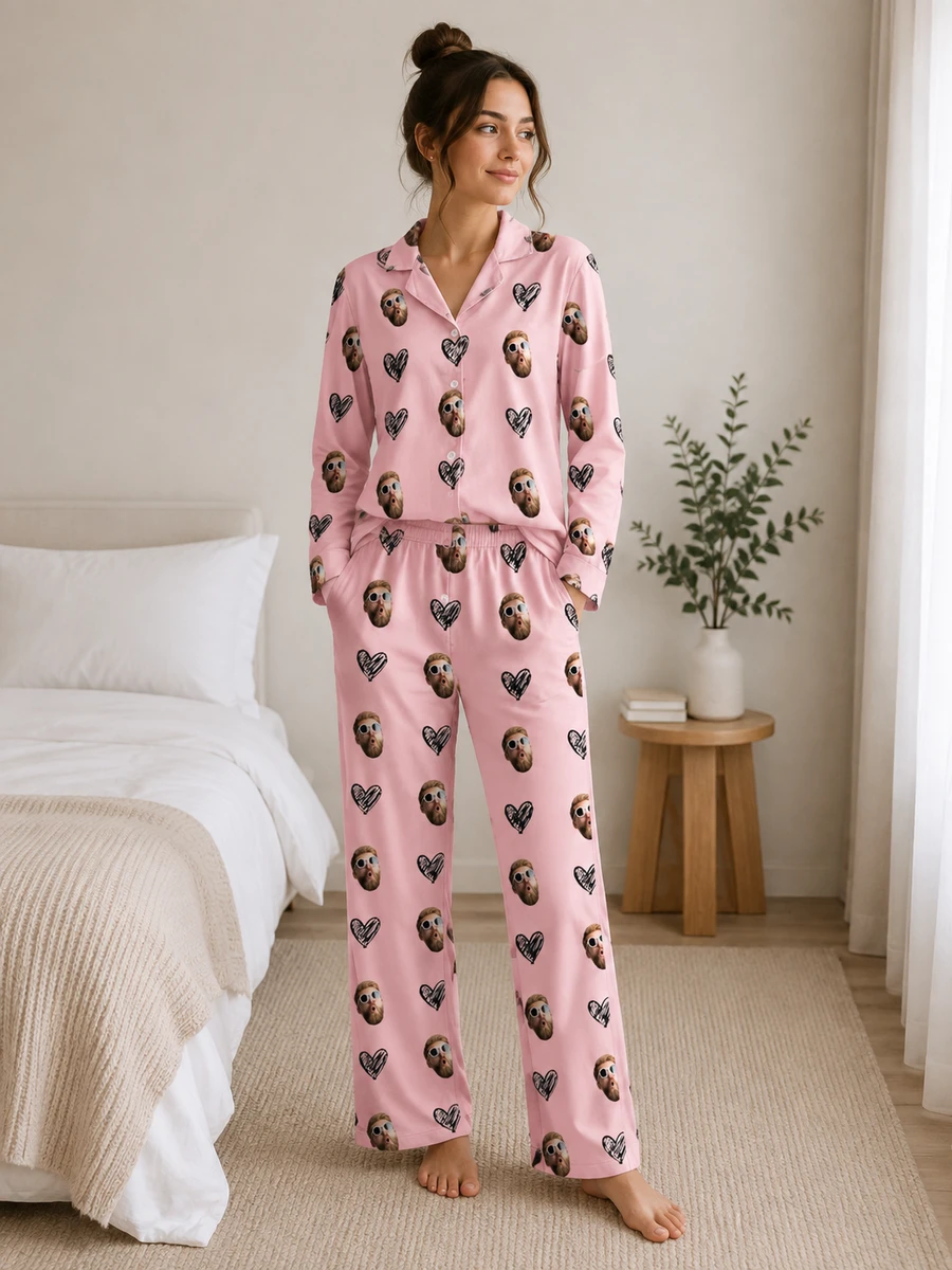 Custom Face & Heart Icon Pajamas – Personalized Photo Pajama Set