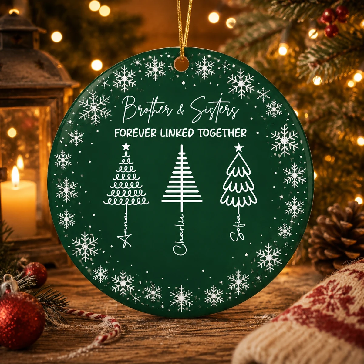 Personalized Ceramic Christmas Ornament Round Shape Custom Name Brother Sister Christmas Tree Snowflake Christmas Gift