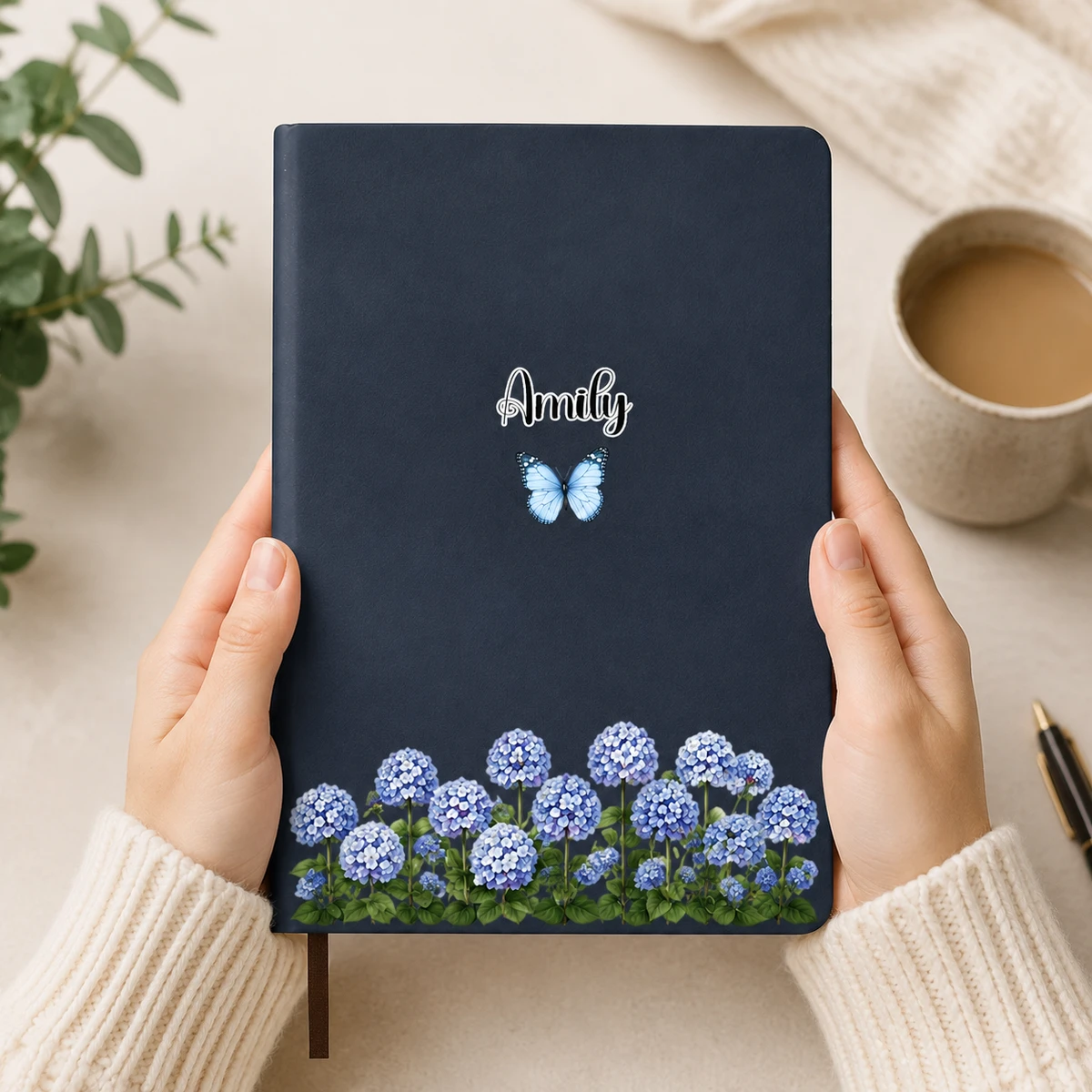 Birth Month Flower Watercolor Blooming In Love - Personalized Leather Journal