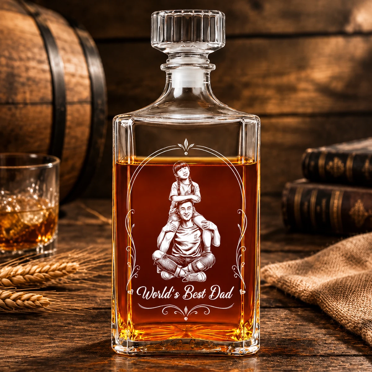 Custom Photo White Pencil Sketch Art Best Dad Grandpa Ever Family Portrait - Personalized Square Whiskey Bottle
