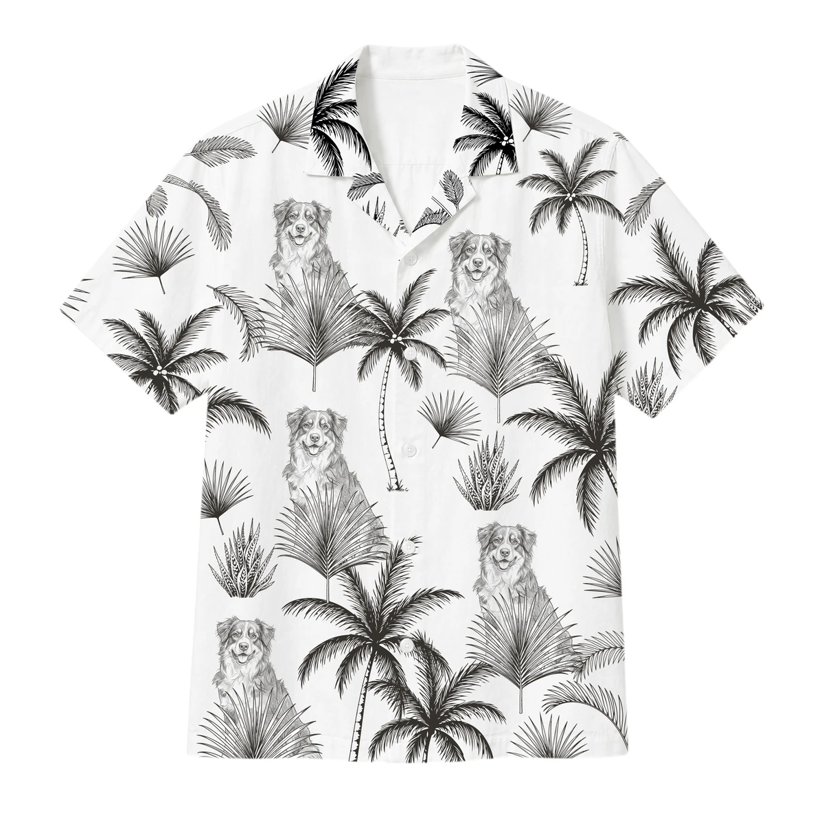 Custom Photo Pencil Drawing Toile De Jouy Pattern Family Pet - Personalized Hawaiian Shirt