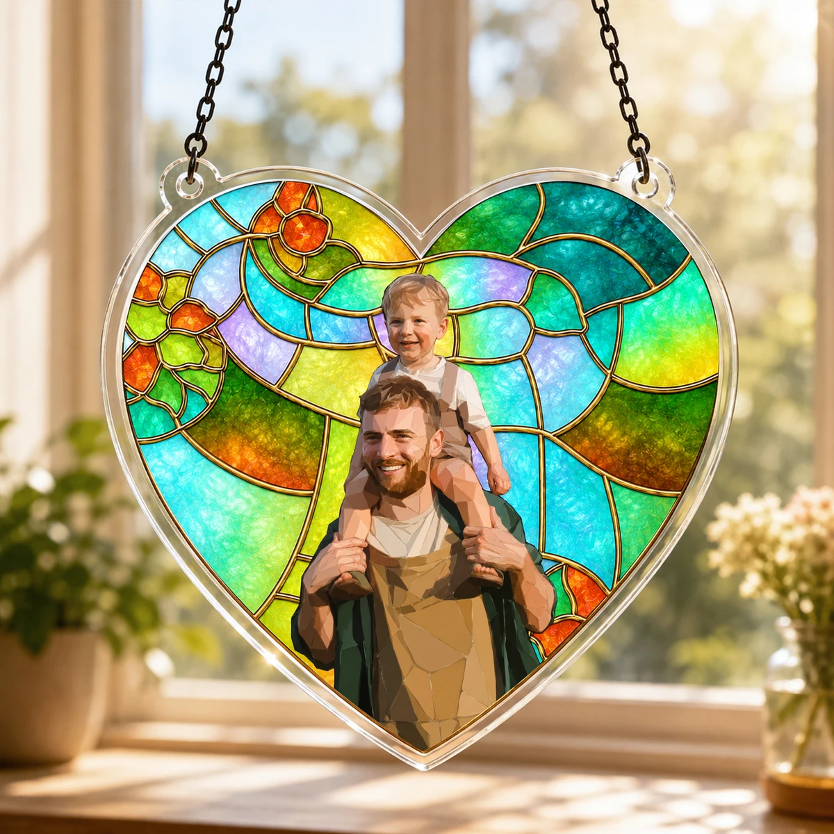 Custom Photo Stained Glass Portrait Mom Grandma Parents Family - Personalized Window Hanging Suncatcher Ornament