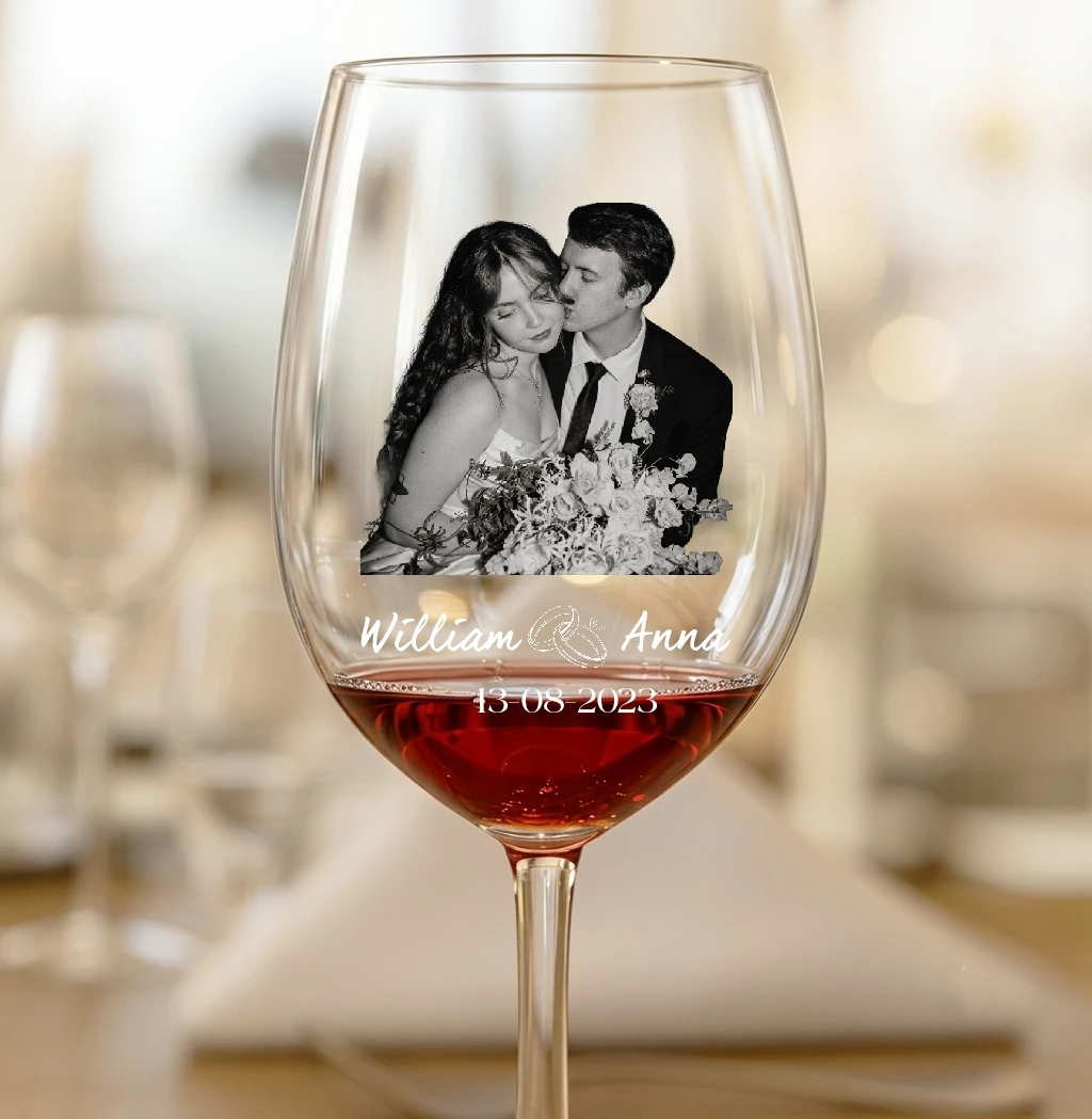 Custom Photo Couples Anniversary - Personalized Wine Glass