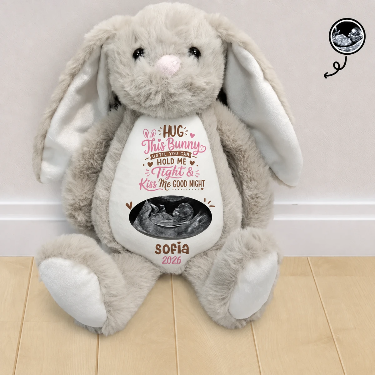 Custom Photo Baby Expecting Hug This Bunny Untill You Can Hold Me Tight - Personalized Soft Toy Bunny