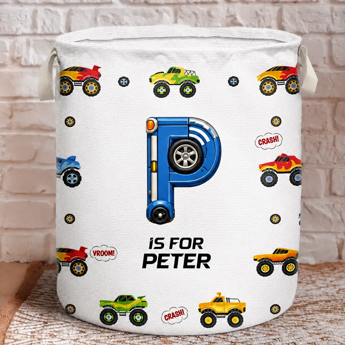 Kid Monster Truck Toy Container Monogram Initial - Personalized Laundry Basket, Storage Basket