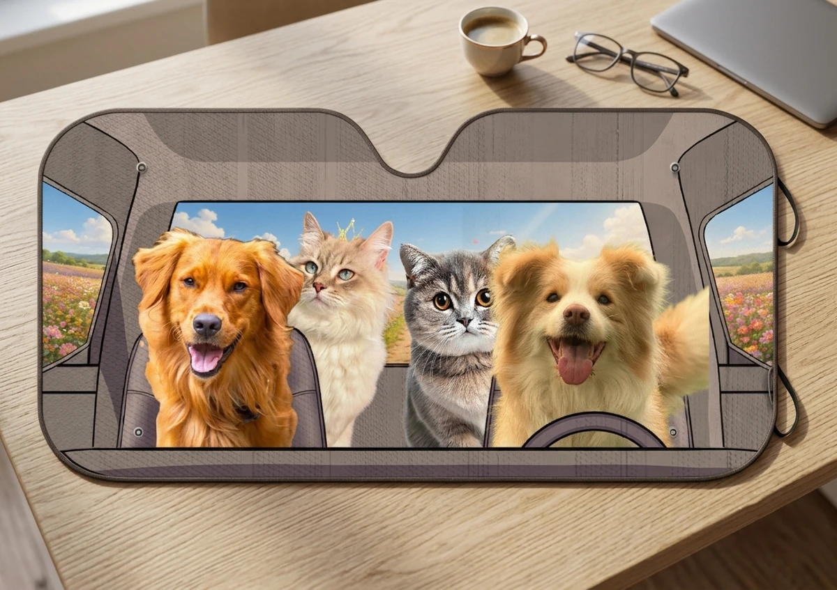 Custom Photo Happy Trip - Gift For Pet Lovers - Personalized Auto Sunshade