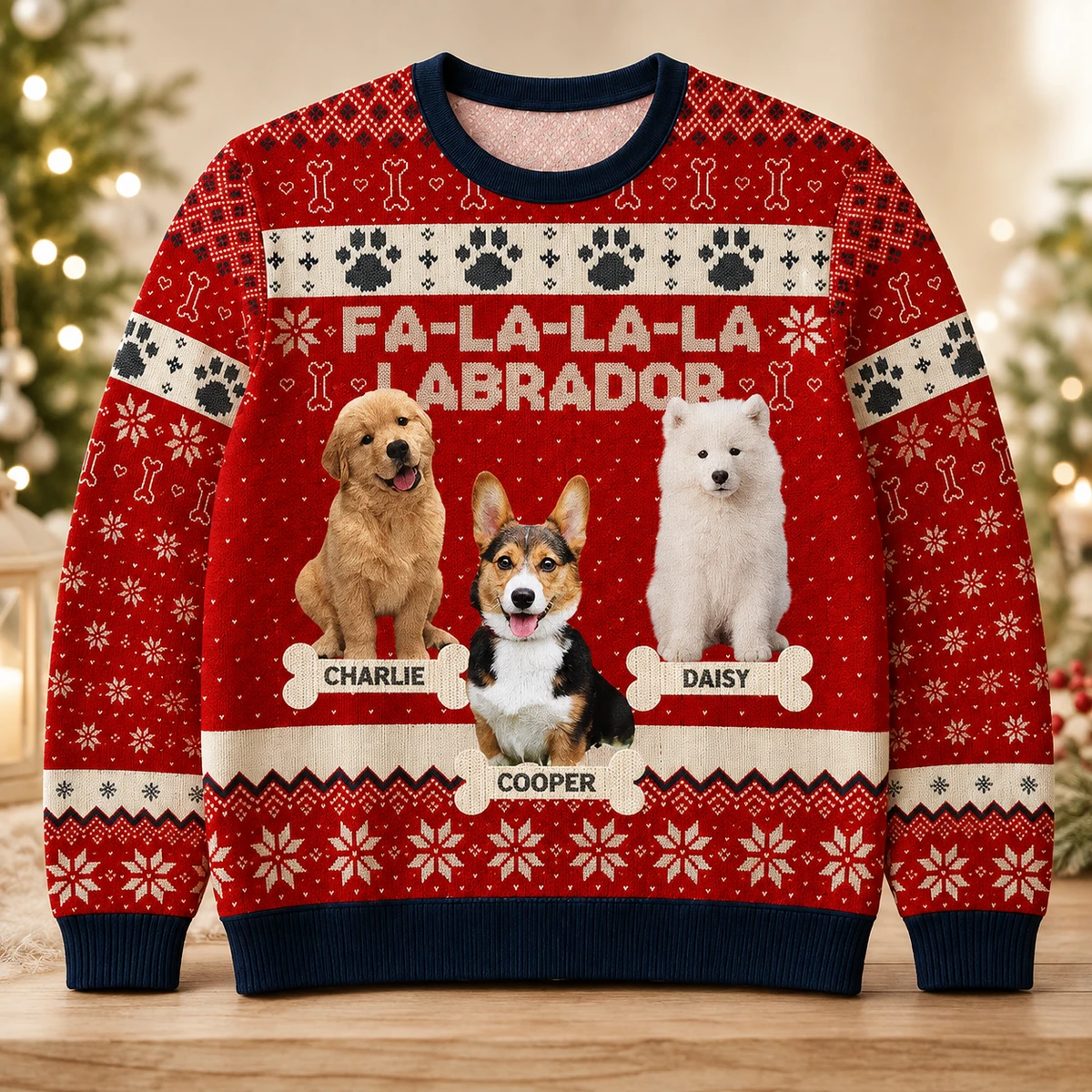 Personalized Christmas Pet Sweatshirt With Custom Portrait And Name