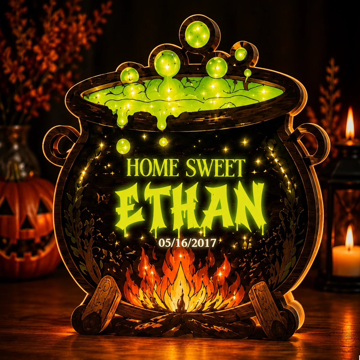 Personalized "Home Sweet Cauldron" Halloween Led Acrylic Night Light