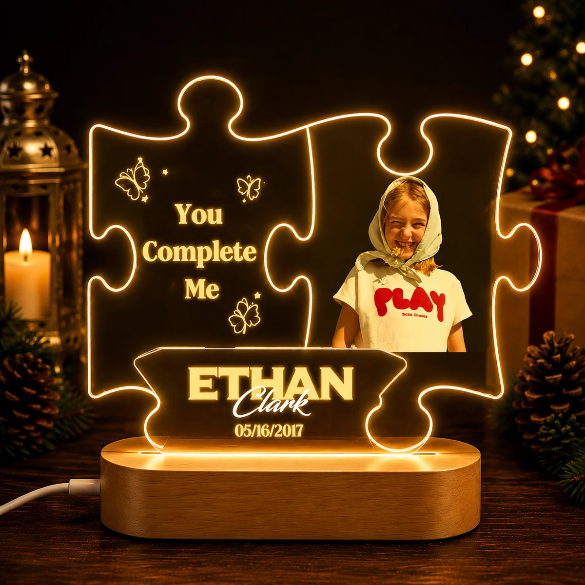 Personalized "You Complete Me" Puzzle Led Acrylic Night Light