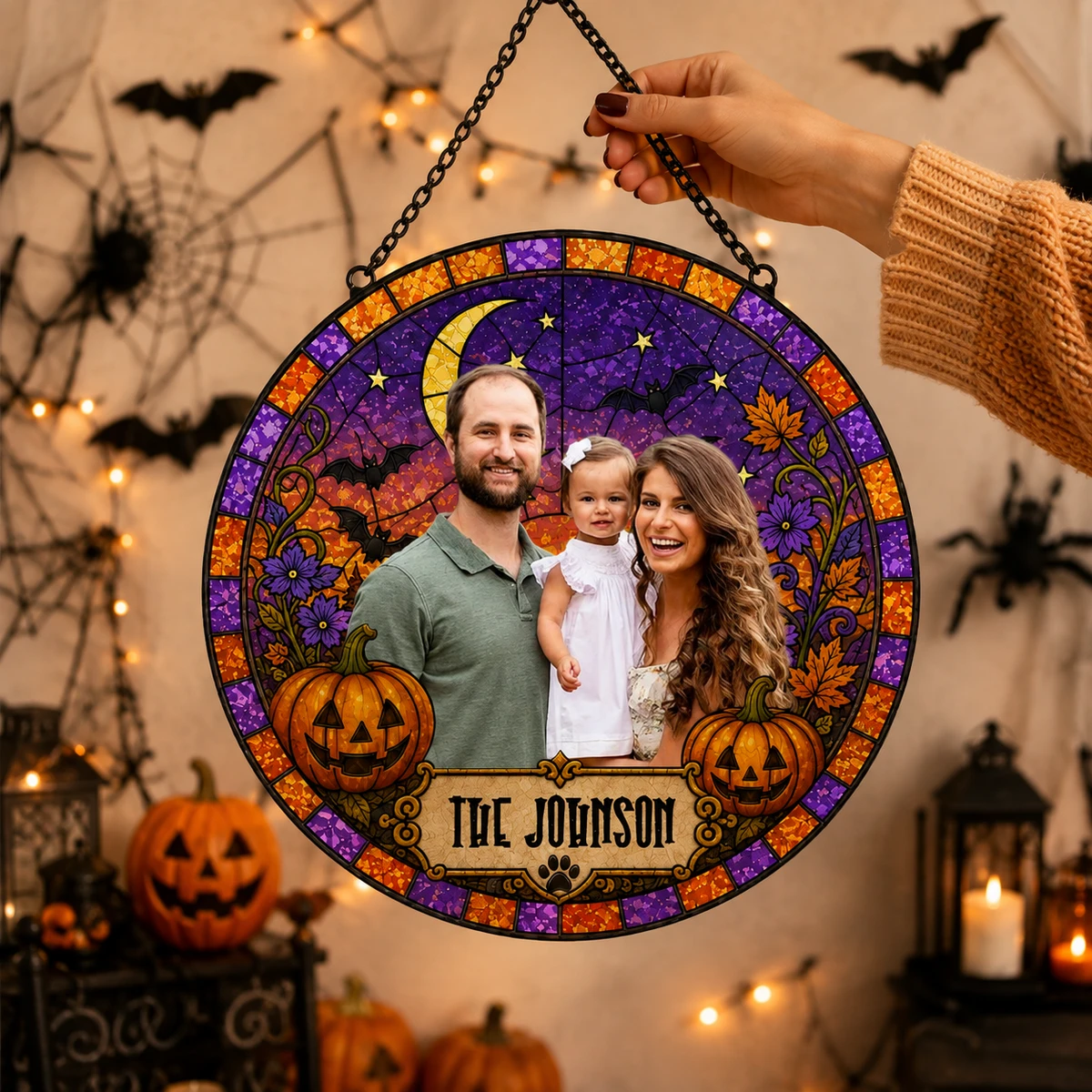 Personalized Family Photo Halloween Stained Glass Suncatcher, Spooky Suncatchers